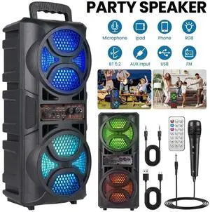 2000W Portable Bluetooth Speaker Sub Woofer Heavy Bass RGB Party with FM Radio