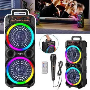 3000W Bluetooth Party Speaker Dual 8" Subwoofer Heavy Bass Remote Karaoke Mic