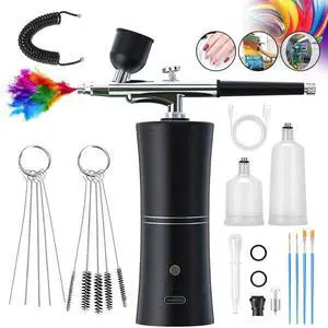 Rechargeable Air brush kit w/Air compressor Spray Gun Nail Art Tattoo Airbrush(BLACK)