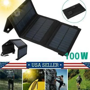 100W USB Solar Panel Folding Power Bank Outdoor Camping Hiking Phone Charger US