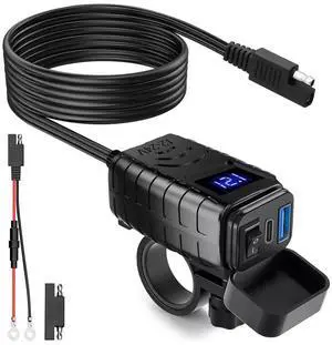 QC3.0+PD Motorcycle Dual USB Phone GPS Fast Charger Adapter Voltmeter Waterproof