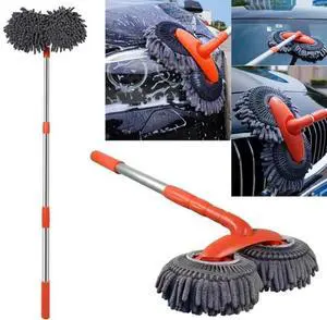 360° Rotation Head Microfiber Car Wash Brush Cleaning Mop Auto Truck Long Handle