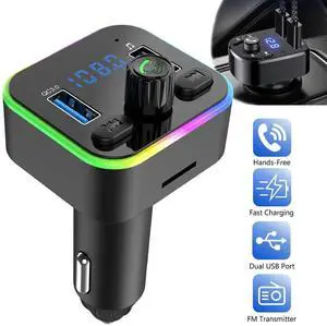 Bluetooth 5.0 Car Wireless FM Transmitter Adapter 2USB PD Charger AUX Hands-Free