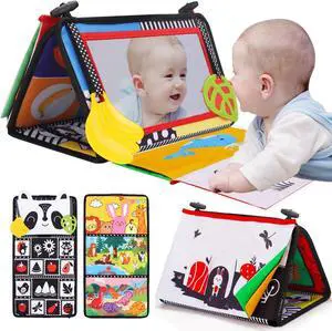 Tummy Time Baby Mirror Infant Toys Newborn Toy Brain Development with Cloth Book