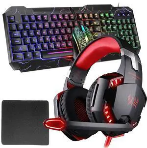 Gaming Gamer Wired Keyboard & Mouse W/LED Backlit,Gaming Headset , Mouse Pad Set(Headset + Keyboard&Mouse)