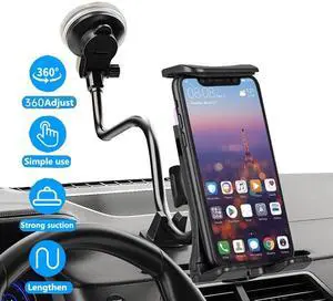 360° Car Windshield Mount Holder Suction Cup Long Gooseneck Cell Phone GPS Stand
