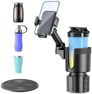 Universal 2in1 Car Cup Holder Expander Adapter 360° Phone Mount Adjustable Base