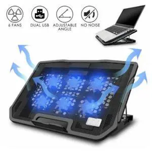 Gaming Laptop Slim Cooling Pad Stand Dual USB Fan Cooler 6 Fans for Notebook PC