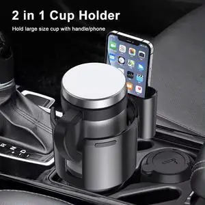 2In1 Car Cup Bottle Holder Expander Adapter W/ Phone Holder Adjustable Universal