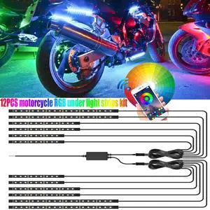 12PCS RGB Bluetooth Motorcycle LED Light Glow Neon Strip Kit APP Control