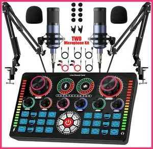 Studio Recording Kit Podcast Equipment Bundle Music Mixer w/ 2* Microphones Kit