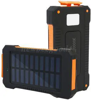 Super 30000mAh USB Portable Charger Solar Power Bank for Cell Phone w/ compass