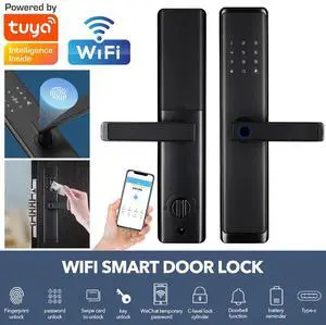 Electronic Smart Door Lock Tuya APP Fingerprint Card Password Key Home Security