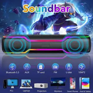 20W Bluetooth RGB Gaming Computer Speaker Deep Bass for PC Laptop TWS Sound Bar