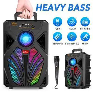 8" 3000W Portable Bluetooth Speaker Sub woofer Heavy Bass Sound System Party Mic