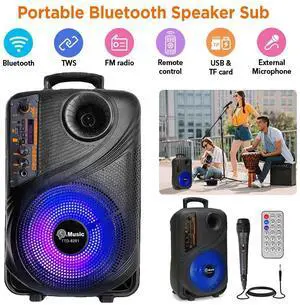 8" Wireless Portable Bluetooth Speakers Subwoofer Heavy Bass Sound System Party