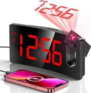 Projection Alarm Clock, Digital Clock with 180° Rotatable 3-Level Brightness