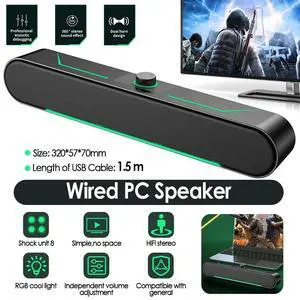 USB Powered Surround Sound Bar LED Speakers Knob for Computer Desktop Laptop PC