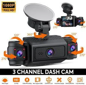 1080P Front and Inside Triple Dash Cam Car DVR Camera Park Mode Night Vision