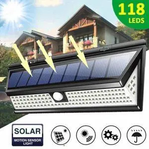 118LED Solar Lights PIR Motion Sensor Wall Lamps Outdoor Light Garden Waterproof