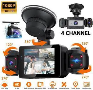 360° 3 Channel Dash Cam Front Left Right, Dash Camera Night Vision+Rear Camera