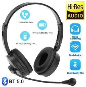 Wireless Bluetooth Headset Noise Cancelling Over Head with Mic For Trucker PC