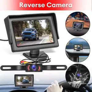 4.3" HD Monitor Car Backup Reverse Camera Rear View Parking License Plate System