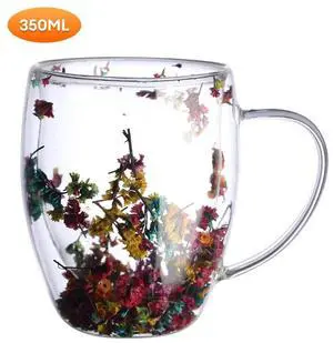 350ml Double Wall Insulated Glass Cups Coffee Cup Tea Cup Water Mug with Handle
