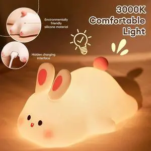 Kids Night Light Rabbit Design Rechargeable LED Soft Touch Silicone Lamp Gift