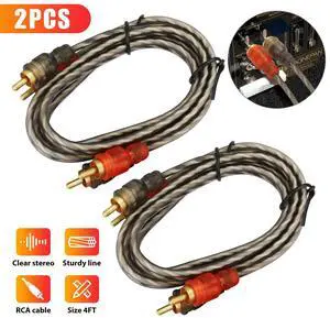 2PCS RCA Cables 2 Channel Twisted 4Ft Car Audio Shielded Interconnect Amp Wire