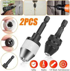 2x Keyless Chuck Conversion 1/4" Hex Shank Adapter Drill Bit Quick Change Driver