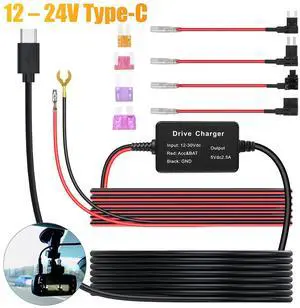 Universal Type C Dash Cam Hardwire Kit Hard Wire Cable Fuse 12-24V to 5V Car DVR