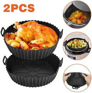 2 Pcs Air Fryer Silicone Pot Basket Liners Non-Stick Safe Oven Baking Tray Mat