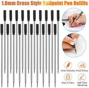 20Pcs Cross Style Ballpoint Pen Refills Smooth Flow Ink 1.0mm Medium Point Black