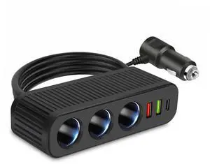 3-Way Car Cigarette Lighter Socket Splitter, 6 in 1 Power Adapter, Quick Charge