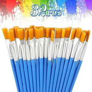 32Pcs Artist Paint Brushes Kit Acrylic Flat Oil Watercolor Painting Craft Model