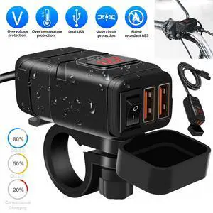 Motorcycle USB Charger, Quick Charge 3.0 Dual USB, Motorcycle Phone GPS Charger