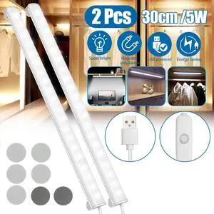 2pcs 20LED Under Cabinet Closet Lights USB Kitchen Shelf Magnetic Strip Bar Lamp
