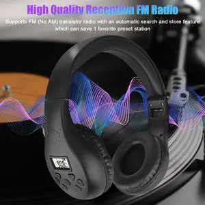 Wireless FM Radio Headphone Foldable Over-Ear Stereo Headset Recevier Portable