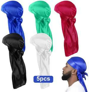 5 PCS Soft Durag Head Wraps for Men & Women  Multicolor Silky Headscarves Set