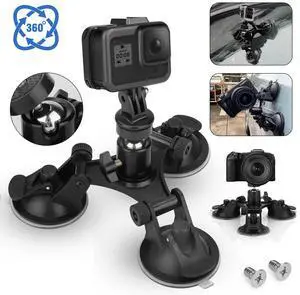 Triple Suction Cup Car Holder Mount for GoPro Hero 10 9 8 7 6 5 Camera