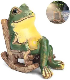 Frog Garden Statue with Light Lawn Ornament Garden Figurine Light Yard Art Decor