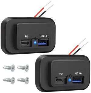 2PCS Car Charger Outlet Socket, Dual USB QC3.0 & PD Quick Charge, for RV Marine