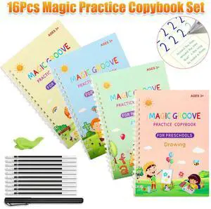 16Pcs Grooved Magic Practice Copybook Set Boys Girls Handwriting Book Practice
