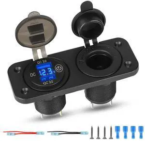 QC3.0 Dual USB Car Fast Charger, Cigarette Lighter Socket Adapter, LED Voltmeter