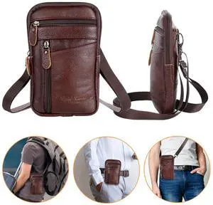 Men Leather Fashion Phone Pouch Belt Bag Shoulder Crossbody Waist Pack Handbag