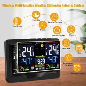 Digital LCD Indoor & Outdoor Weather Station Alarm Clock Thermometer Wireless