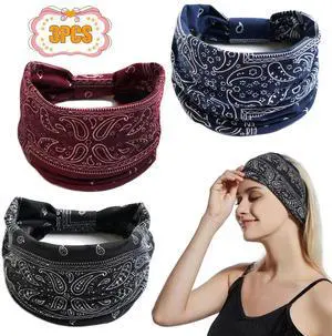 3pcs Boho Headbands Hair Bands Leopard Knotted Turban Wraps Stripe Cloth Elegant