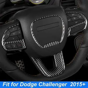 4pcs Carbon Fiber Car Steering Wheel Cover Frame Trim For Dodge Challenger 2015+