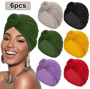 6PCS Women African Flower Knot Headwraps Bonnet Turban Beanie Cap Headwear